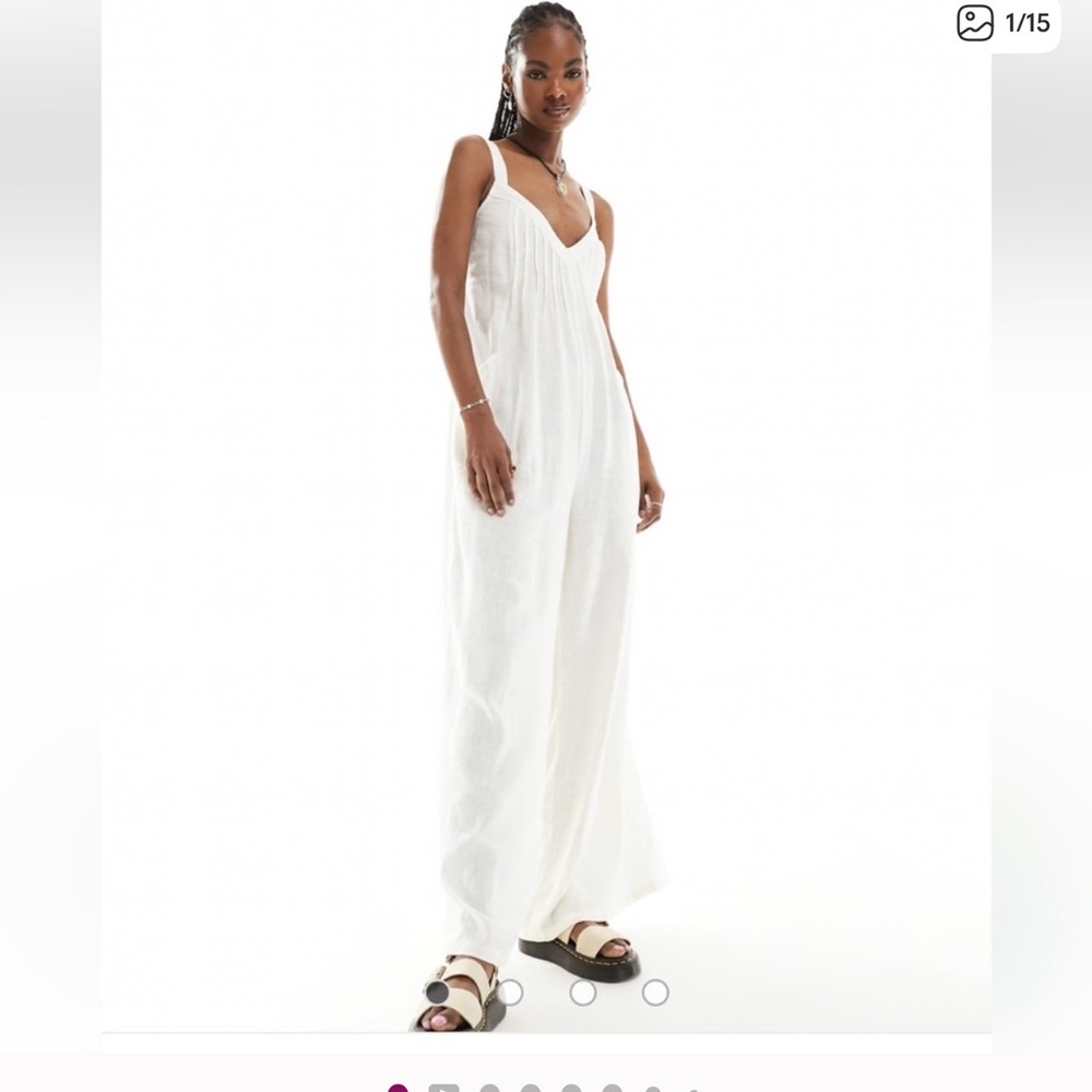 Free People Snowbell White Linen Blend Jumpsuit